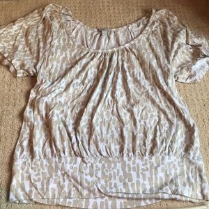 Tan and white short sleeve blouse